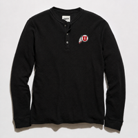 University of Utah Waffle Knit Henley in black, flat lay